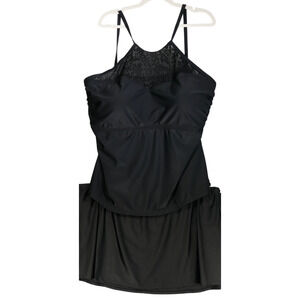 Catalina Swimsuit Womens Size 3X Black Tankini Padded Bra and Swim Skirt